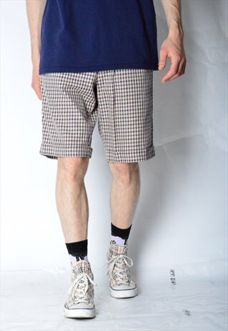 VINTAGE 90S PURPLE GREEN CHECK SHORTS