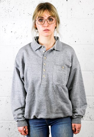 BUTTON NECK GREY SWEATER