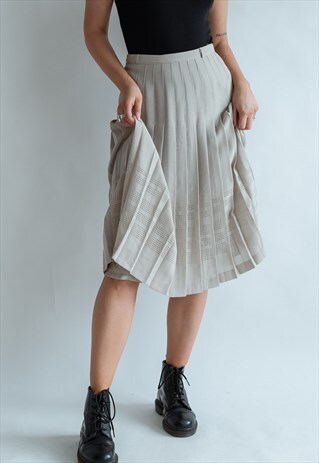 VINTAGE 80S PLEATED MIDI SKIRT IN BRICK WHITE