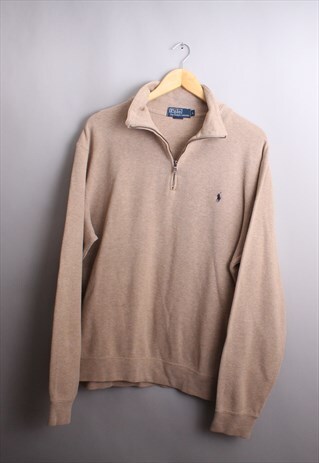 VINTAGE MENS CAMEL RALPH LAUREN QUARTER ZIP JUMPER