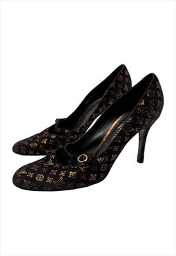 Louis Vuitton Heels Courts LV Monogram Mary Jane Pumps Black