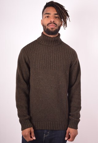BARBOUR MENS VINTAGE JUMPER SWEATER LARGE KHAKI 90S
