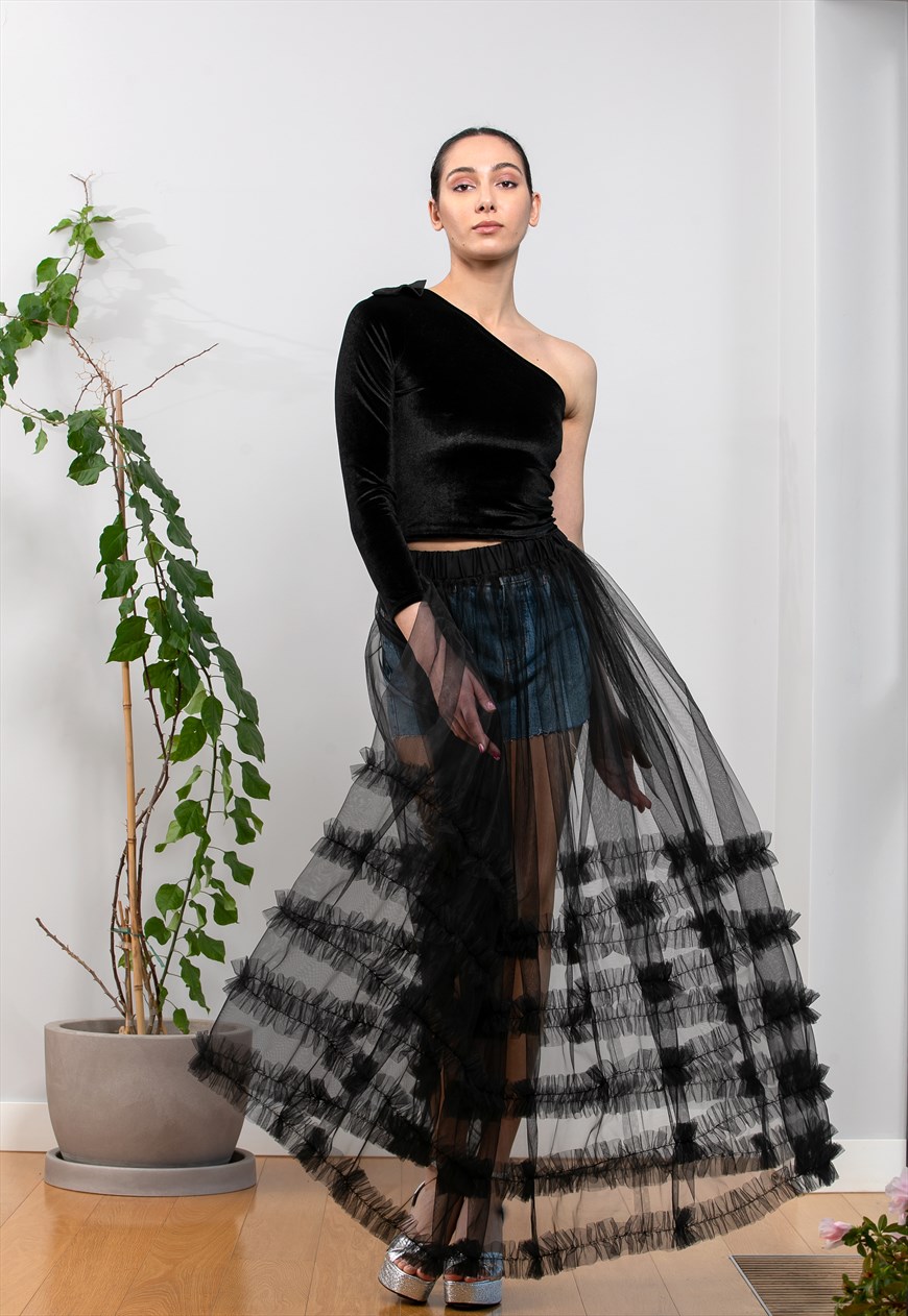 Sheer tulle hotsell skirt black