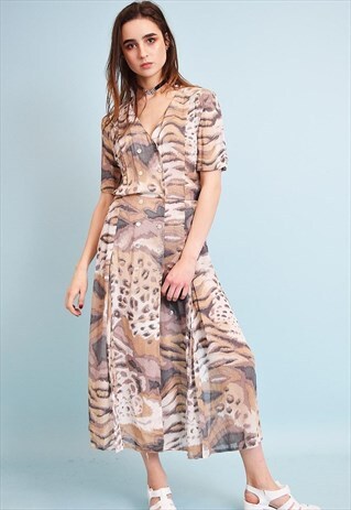 VINTAGE 90'S RETRO BOHO ABSTRACT PATTERN MAXI ELEGANT DRESS