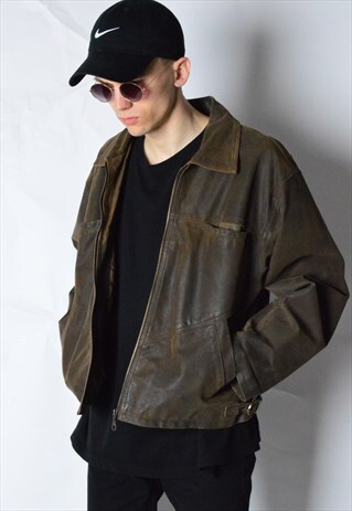 VINTAGE 90S FADED BROWN LEATHER JACKET