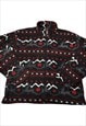 Vintage Fleece Jacket Retro Pattern Black Ladies XL