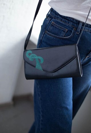 VINTAGE 70'S NAVY LEATHER CLUTCH BAG