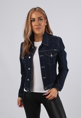 VINTAGE SQUEEZE DENIM JACKET FITTED UK 10 S (DBFQ)