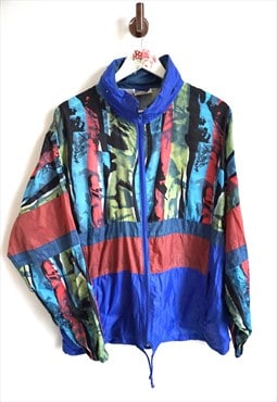 Vintage Windbreaker Raincoat Sports Jacket with Hood Parka