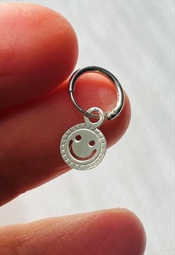 925 Sterling Silver Smiley Face Hoop Earring for men 