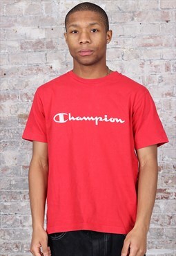 Vintage Champion Big Embroidered Logo T-Shirt Red