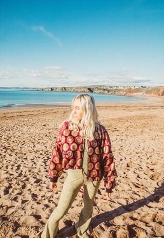 DION BURGUNDY JACQUARD BOMBER JACKET WITH FLEECE LINING