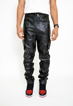 Black Leather Cargo Pants 