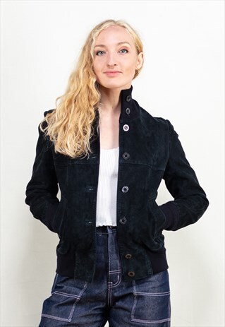 VINTAGE 70'S BLACK SUEDE BOMBER JACKET
