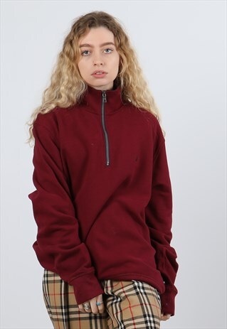 VINTAGE NAUTICA BURGUNDY LARGE 1/4 ZIP SWEATSHIRT