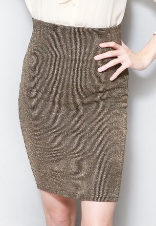 VINTAGE 1980'S GOLD METALLIC BODYCON MINI SKIRT
