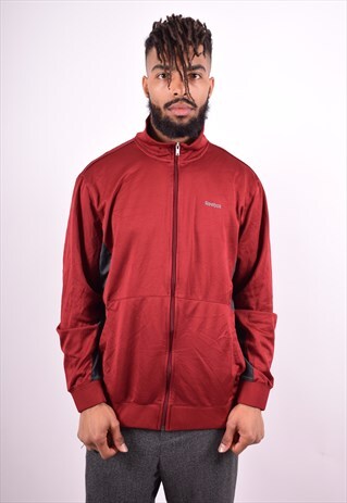 REEBOK MENS VINTAGE TRACKSUIT TOP JACKET LARGE MAROON 90'S