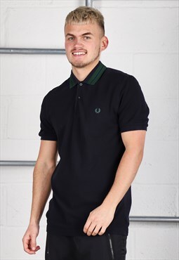 Vintage Fred Perry Polo Shirt in Navy Short Sleeve Medium