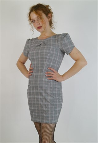 VINTAGE 80S CHECK PLAID TAILORED DRESS