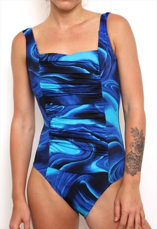 VINTAGE 90S BLUE SWIRL PRINT SWIMSUIT