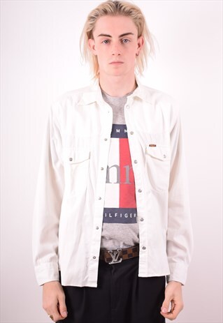 RIFLE MENS VINTAGE SHIRT LARGE WHITE 90S