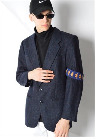 REWORKED VINTAGE 90S NAVY BLUE WOOL BLEND BLAZER X KAPPA