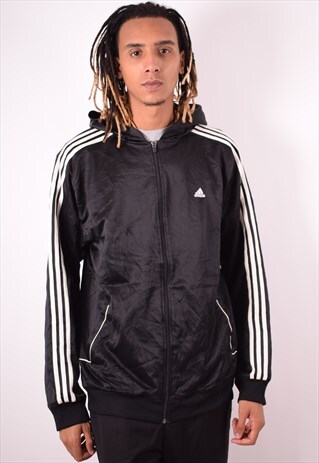 ADIDAS MENS VINTAGE HOODIE JUMPER XL BLACK 90S
