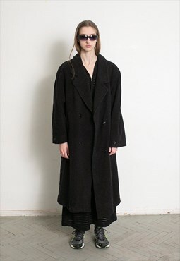 Vintage 80s Oversized Long Wool Coat Black