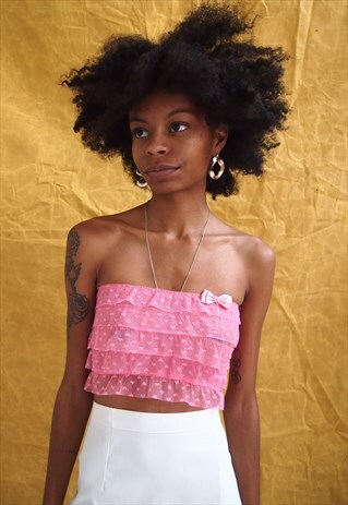 PINK HEART LACE BOOB TUBE TOP