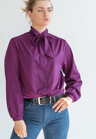 VINTAGE 80S SATIN STRIPE SHIRT IN PURPLE