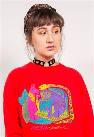 LAUREL BURCH SWEATSHIRT RED CAT PRINT
