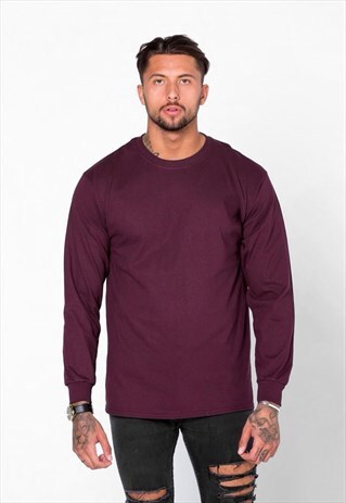 ESSENTIAL BLANK LONG SLEEVED T-SHIRT - MAROON BURGUNDY RED