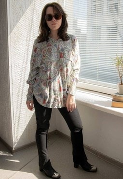 Vintage Multicolour Patterned Viscose Blouse