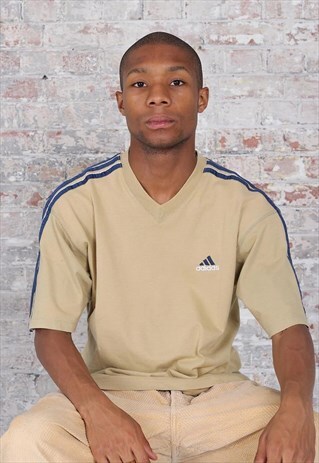 VINTAGE ADIDAS LOGO 3 STRIPE T-SHIRT GREY