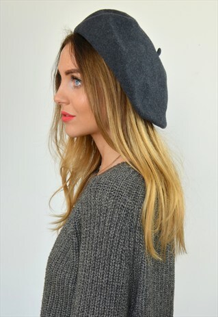 VINTAGE 70S DARK GREY WOOL BERET HAT