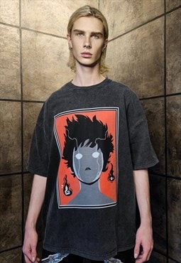 Anime t-shirt premium vintage wash grunge Naruto tee in grey