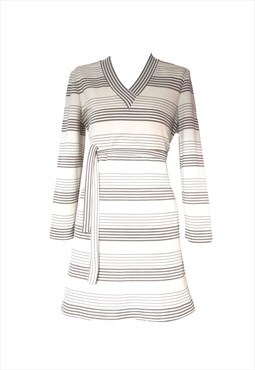 70's Vintage Retro Cream Striped A-line Mini Secretary Dress