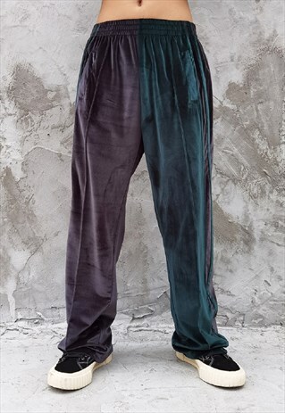 TWO COLOURED STRIPE JOGGERS STITCH REWORKED VELVET OVERALLS