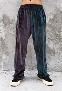 Two coloured stripe joggers stitch reworked velvet overalls