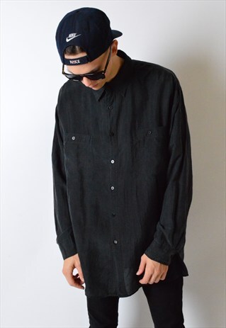 VINTAGE 90S BLACK MINIMALIST LONG SLEEVE SILK SHIRT