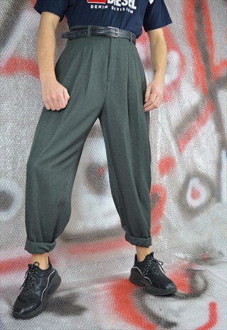 VINTAGE GREY STRAIGHT CLASSIC SUIT TROUSERS