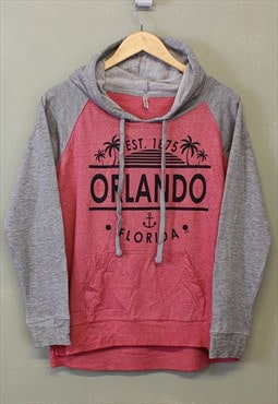 Vintage Orlando Florida Hoodie Grey Pink Colour Block 90s 