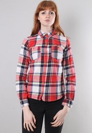 VINTAGE 90S RED CHECK FITTED FLANNEL SHIRT