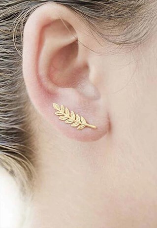 DAINTY GOLD LEAF EAR CLIMBER EARRINGS