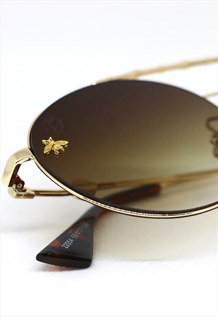 ROUND AVIATOR GOLD & BROWN WITH BEE DETAILING