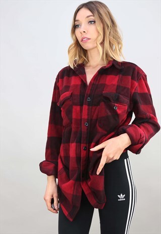 VINTAGE RETRO OVERSIZED CHECK FLEECE SHIRT