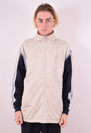 KAPPA MENS VINTAGE TRACKSUIT TOP JACKET XL BEIGE 90S