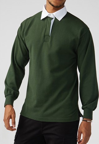 54 FLORAL LONG SLEEVE RUGBY SHIRT - KHAKI GREEN/WHITE