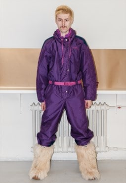 90's Vintage contrast stitch ski tracksuit in deep purple
