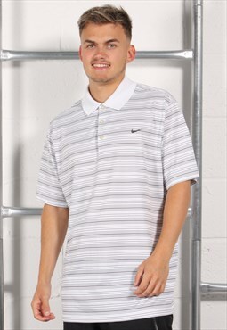 Vintage Nike Polo Shirt in White Stripe Short Sleeve Tee XL